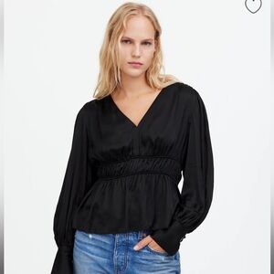 Madewell Long-Sleeve Peplum Top in Satin